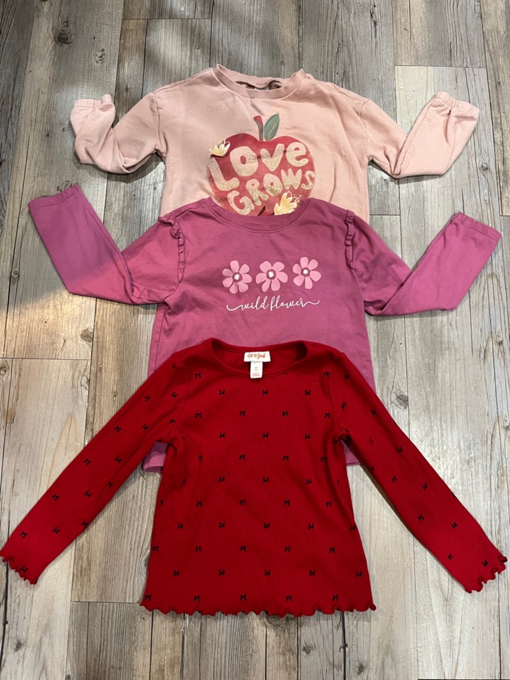 Cat & Jack 3-Pack Long-Sleeve Tees - Light Pink, Magenta, Red